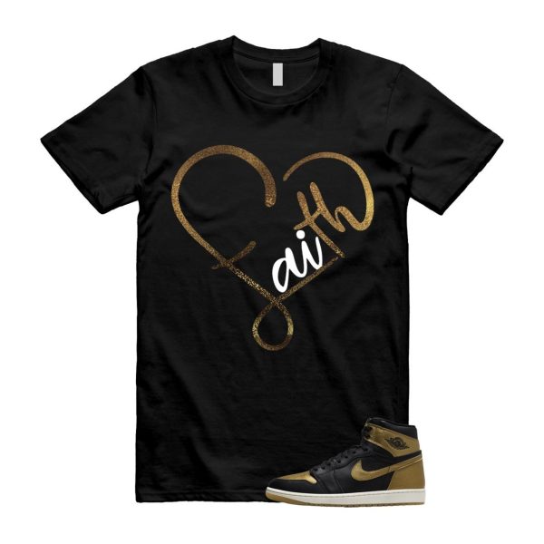 1 Black Metallic Gold Sail Retro High OG T Shirt Match FAITH Jezsport.com