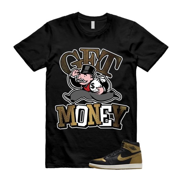 1 Black Metallic Gold Sail Retro High OG T Shirt Match GM Jezsport.com