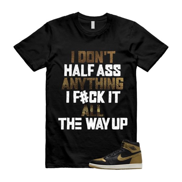 1 Black Metallic Gold Sail Retro High OG T Shirt Match HALF Jezsport.com