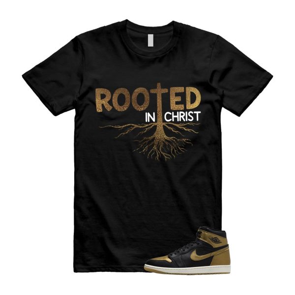 1 Black Metallic Gold Sail Retro High OG T Shirt Match ROOTED Jezsport.com