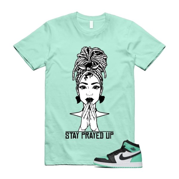 Green Glow 1 Retro High OG White Black Mint T Shirt Match PRAY Jezsport.com