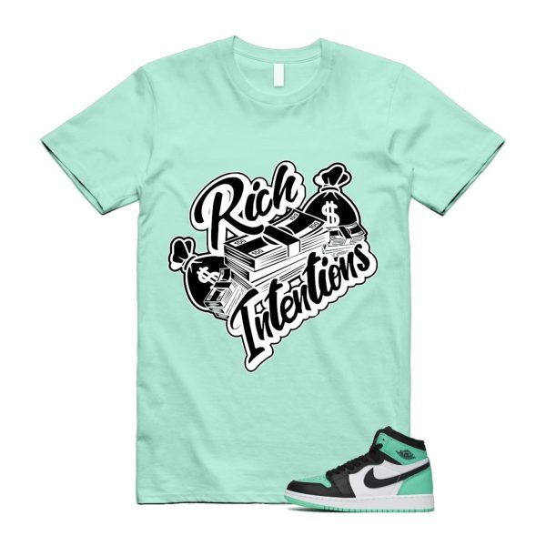 Green Glow 1 Retro High OG White Black Mint T Shirt Match RICH Jezsport.com