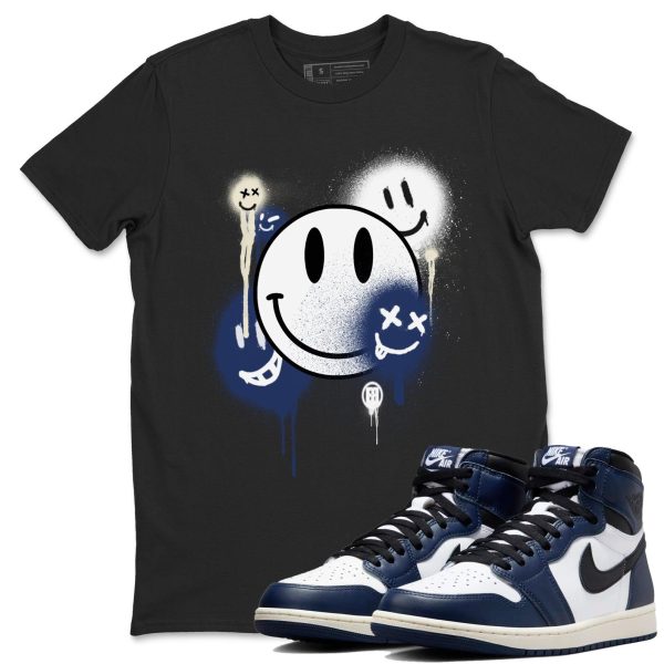 Smile Painting Sneaker T Shirt Unisex Cotton Sneaker Shirts To Match Jordans AJ1 High OG Midnight Navy Jezsport.com