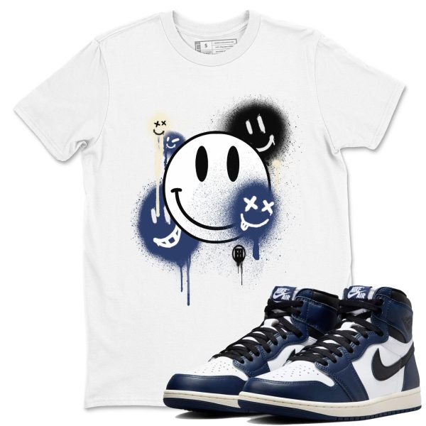 Smile Painting Sneaker T Shirt Unisex Cotton Sneaker Shirts To Match Jordans AJ1 High OG Midnight Navy Jezsport.com