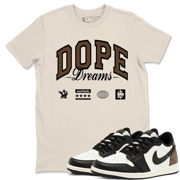 Dope Dreams Sneaker T Shirt Unisex Cotton Sneaker Shirts To Match Jordans AJ1 Low Mocha Jezsport.com