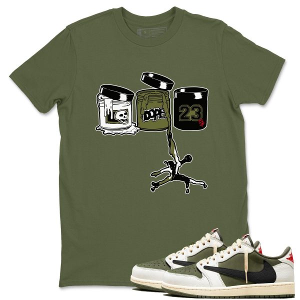 Sneaker Paint Unisex T Shirt To Match Jordans 1s Travis x Medium Olive Jezsport.com