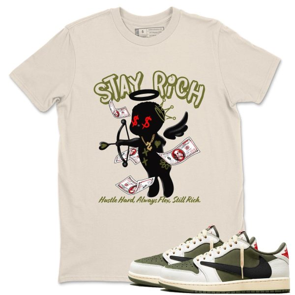 Stay Rich Sneaker T Shirt Unisex Cotton Sneaker Shirts To Match Jordans AJ1 Travis Medium Olive Jezsport.com