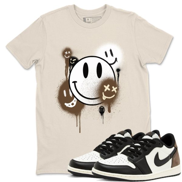 Smile Painting Sneaker T Shirt Unisex Cotton Sneaker Shirts To Match Jordans AJ1 Low Mocha Jezsport.com