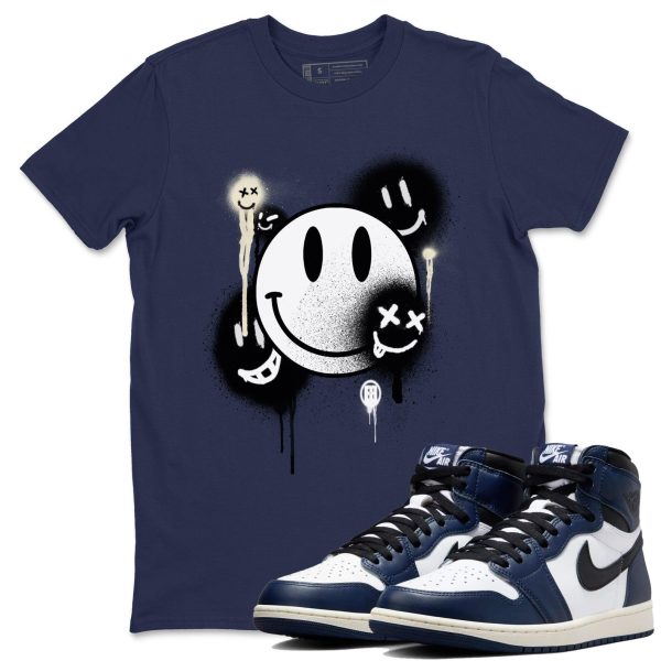 Smile Painting Sneaker T Shirt Unisex Cotton Sneaker Shirts To Match Jordans AJ1 High OG Midnight Navy Jezsport.com