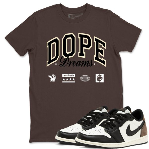 Dope Dreams Sneaker T Shirt Unisex Cotton Sneaker Shirts To Match Jordans AJ1 Low Mocha Jezsport.com