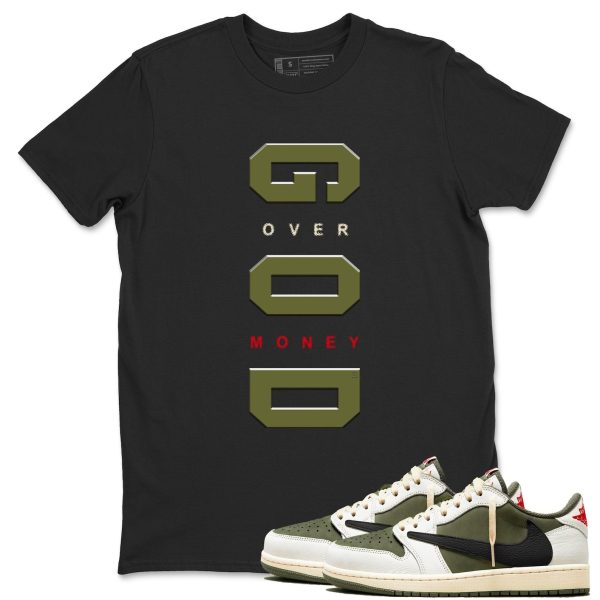 God Over Money t shirts to match sneakers Air Jordan 1 Travis x Reverse Olive Jezsport.com