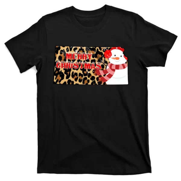 Leopard Kansas Christmas With Snowman T Shirt For Men, Christmas Shirt For Girl Jezsport.com