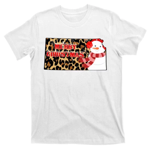 Leopard Kansas Christmas With Snowman T Shirt For Men, Christmas Shirt For Girl Jezsport.com