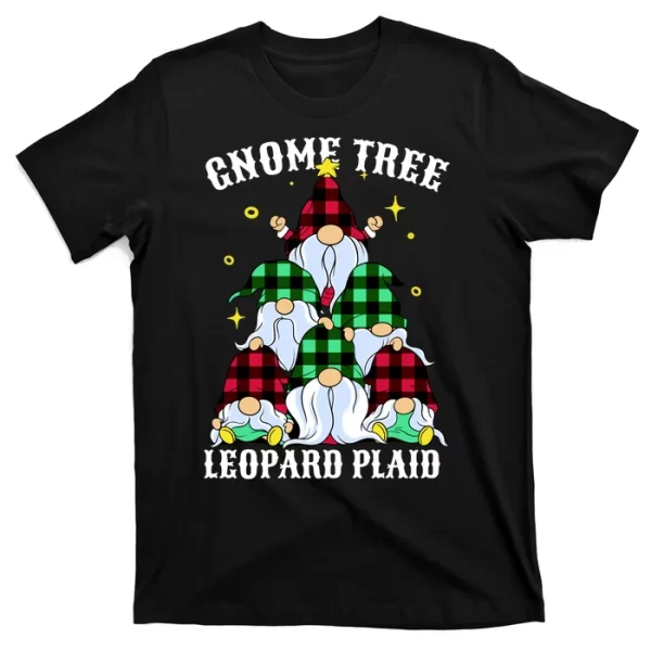 Leopard Plaid Gnome Christmas Tree T Shirt For Men, Christmas Shirt For Girl Jezsport.com