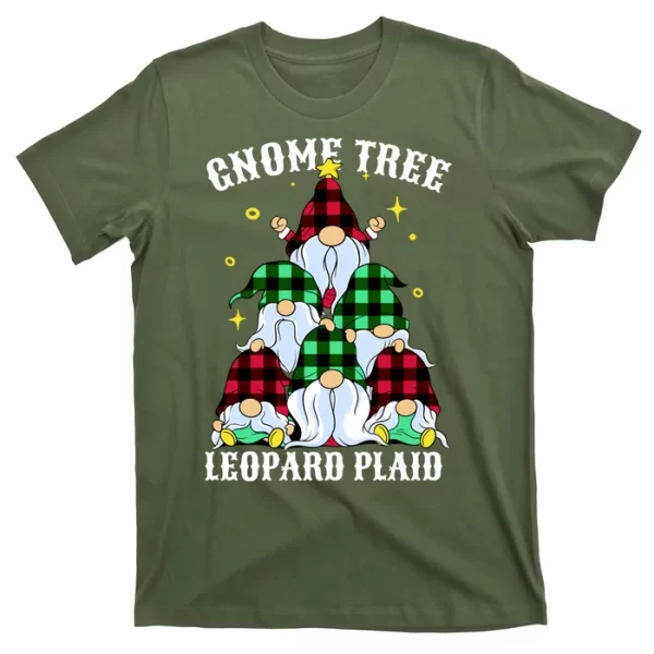 Leopard Plaid Gnome Christmas Tree T Shirt For Men, Christmas Shirt For Girl Jezsport.com