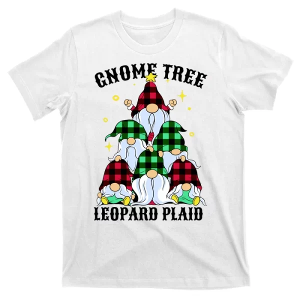 Leopard Plaid Gnome Christmas Tree T Shirt For Men, Christmas Shirt For Girl Jezsport.com