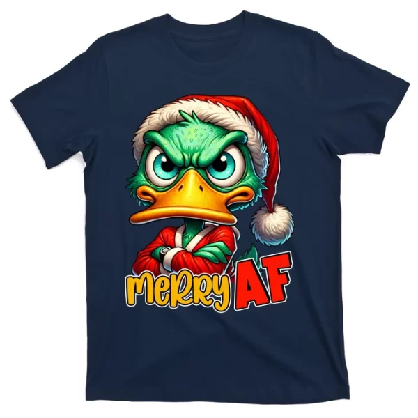 Merry Af Funny Sarcastic Grumpy Duck Christmas T Shirt For Men, Christmas Shirt For Girl Jezsport.com