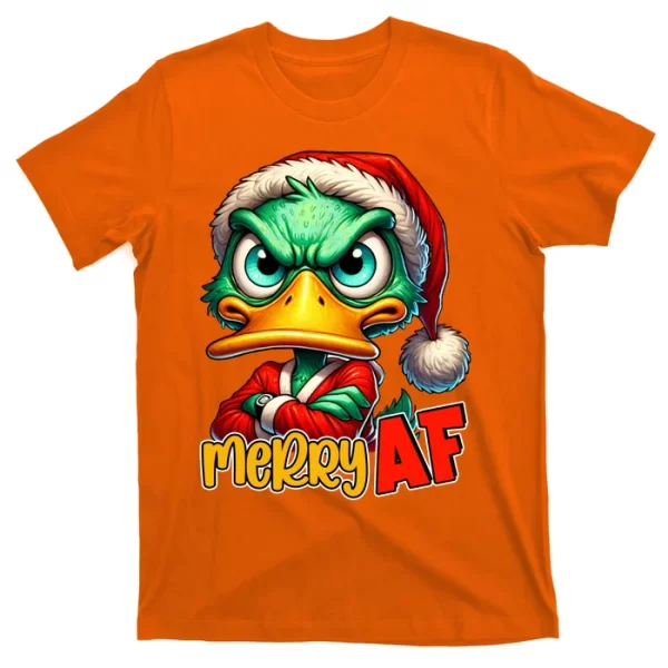 Merry Af Funny Sarcastic Grumpy Duck Christmas T Shirt For Men, Christmas Shirt For Girl Jezsport.com