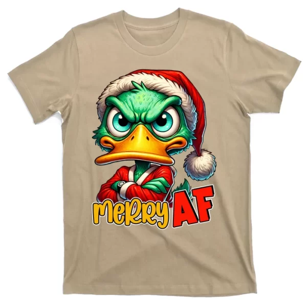 Merry Af Funny Sarcastic Grumpy Duck Christmas T Shirt For Men, Christmas Shirt For Girl Jezsport.com