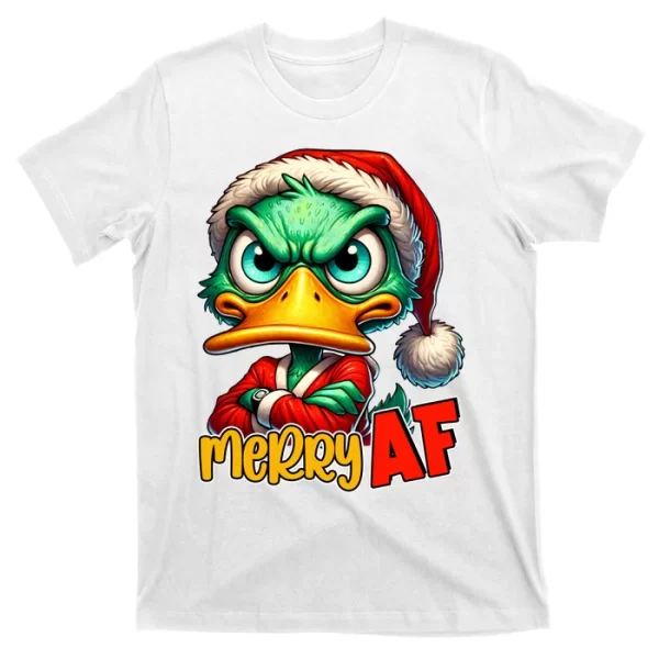 Merry Af Funny Sarcastic Grumpy Duck Christmas T Shirt For Men, Christmas Shirt For Girl Jezsport.com