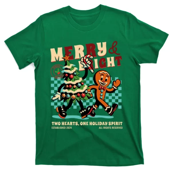 Merry & Bright Christmas T Shirt For Men, Christmas Shirt For Girl Jezsport.com