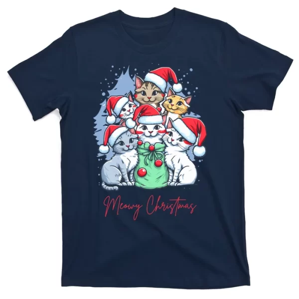 Meowy Christmas Cat Lover Holiday T Shirt For Men, Christmas Shirt For Girl Jezsport.com