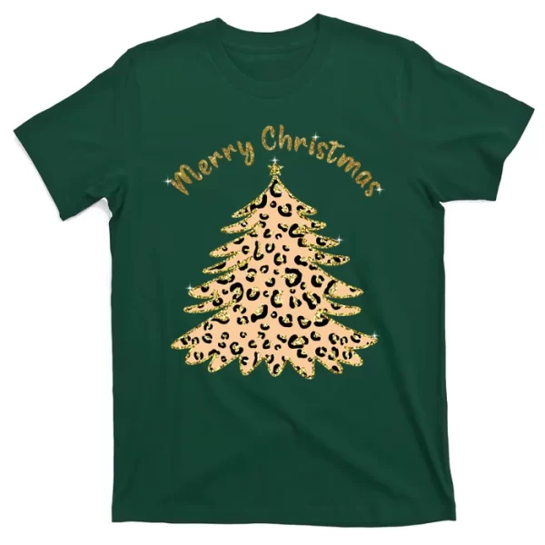 Merry Christmas Leopard Tree Holiday T Shirt For Men, Christmas Shirt For Girl Jezsport.com