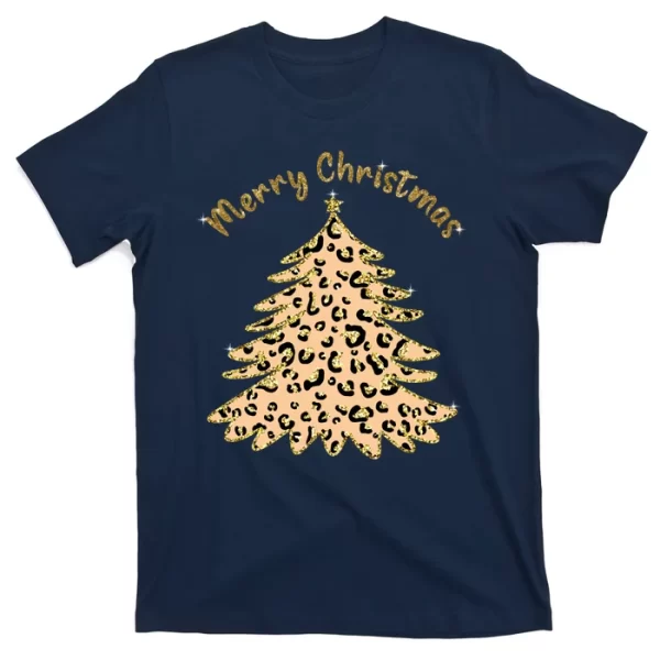 Merry Christmas Leopard Tree Holiday T Shirt For Men, Christmas Shirt For Girl Jezsport.com