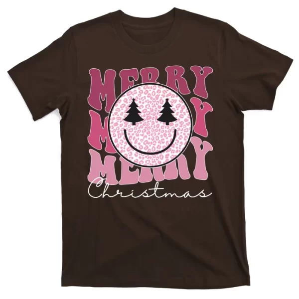 Merry Christmas Retro Leopard Smile T Shirt For Men, Christmas Shirt For Girl Jezsport.com