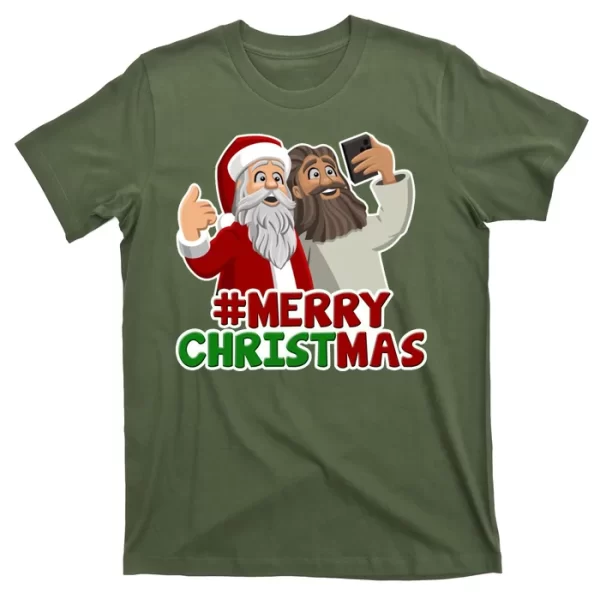 Merry Christmas Santa Jesus Selfie Funny Holiday T Shirt For Men, Christmas Shirt For Girl Jezsport.com