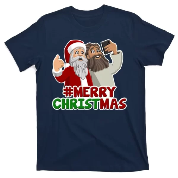 Merry Christmas Santa Jesus Selfie Funny Holiday T Shirt For Men, Christmas Shirt For Girl Jezsport.com