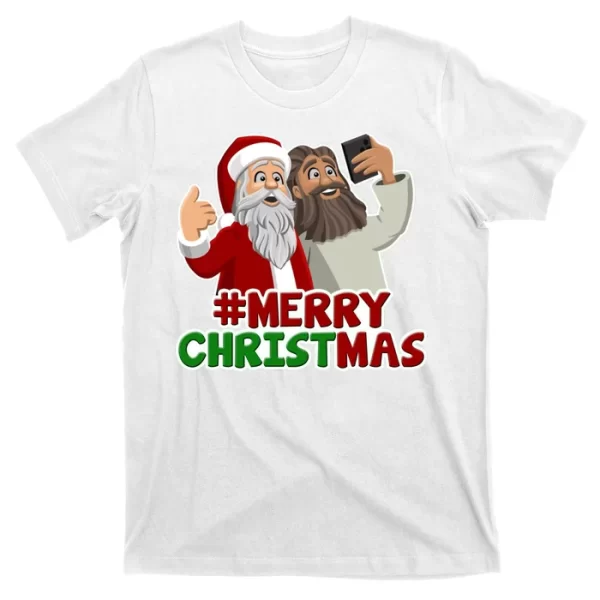 Merry Christmas Santa Jesus Selfie Funny Holiday T Shirt For Men, Christmas Shirt For Girl Jezsport.com