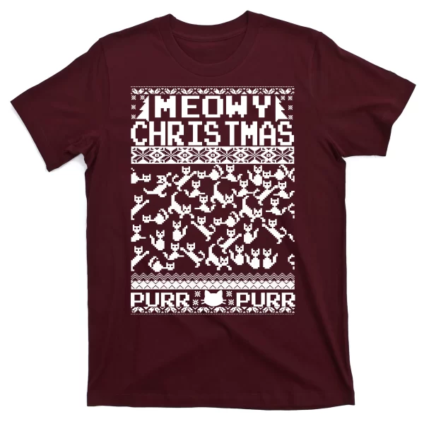 Meowy Christmas Cat Ugly Christmas Sweater T Shirt For Men, Christmas Shirt For Girl Jezsport.com