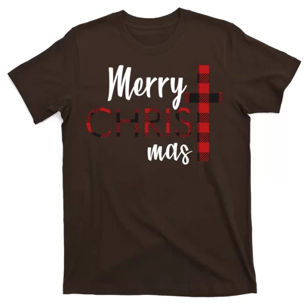 Merry Christmas Plaided Cross T Shirt For Men, Christmas Shirt For Girl Jezsport.com