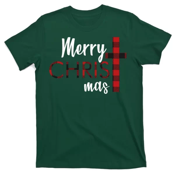 Merry Christmas Plaided Cross T Shirt For Men, Christmas Shirt For Girl Jezsport.com