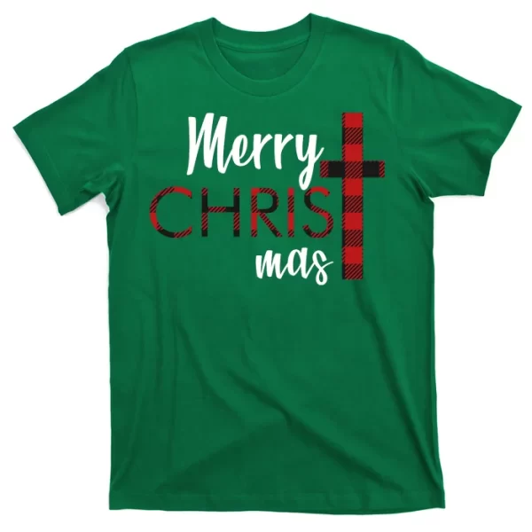 Merry Christmas Plaided Cross T Shirt For Men, Christmas Shirt For Girl Jezsport.com