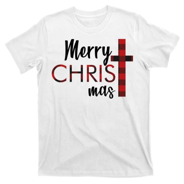 Merry Christmas Plaided Cross T Shirt For Men, Christmas Shirt For Girl Jezsport.com