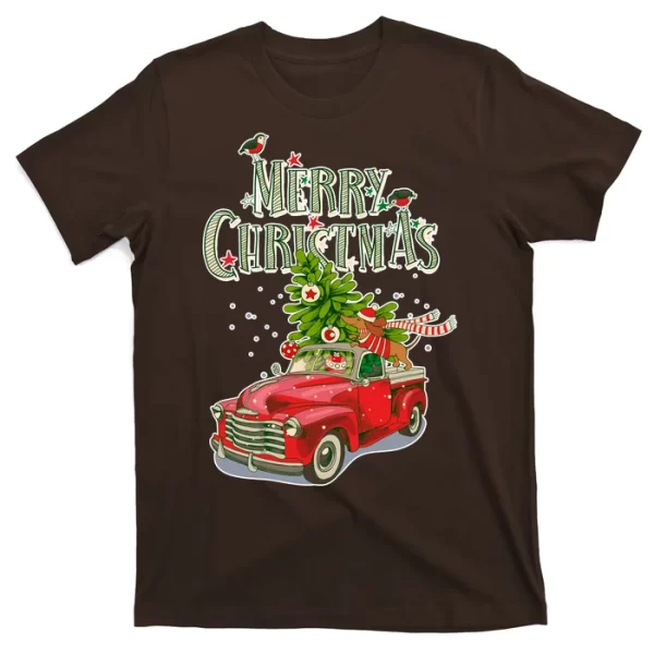 Merry Christmas Vintage Pickup Truck Tree Dachshund T ShirtFor Men, Christmas Shirt For Girl Jezsport.com