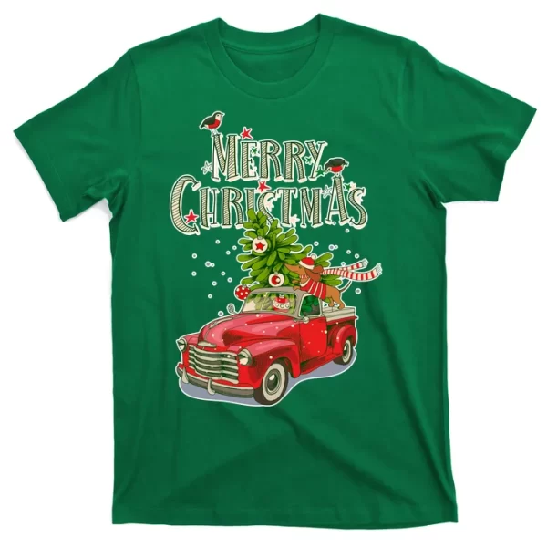 Merry Christmas Vintage Pickup Truck Tree Dachshund T ShirtFor Men, Christmas Shirt For Girl Jezsport.com