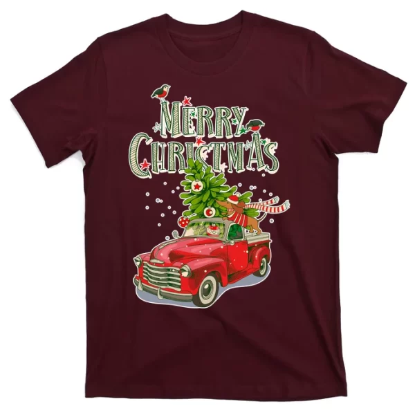 Merry Christmas Vintage Pickup Truck Tree Dachshund T ShirtFor Men, Christmas Shirt For Girl Jezsport.com