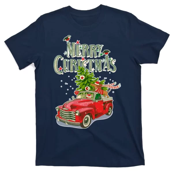 Merry Christmas Vintage Pickup Truck Tree Dachshund T ShirtFor Men, Christmas Shirt For Girl Jezsport.com