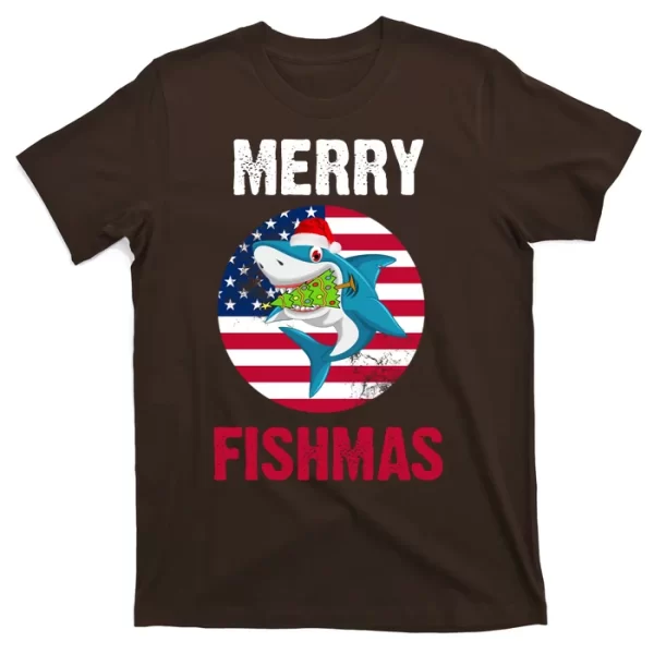 Merry Fishmas Shark America Christmas T Shirt For Men, Christmas Shirt For Girl Jezsport.com