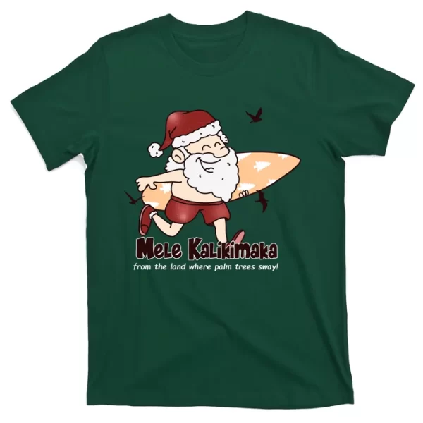 Mele Kalikimaka Santa Claus Surfing Palm Trees Christmas T Shirt For Men, Christmas Shirt For Girl Jezsport.com