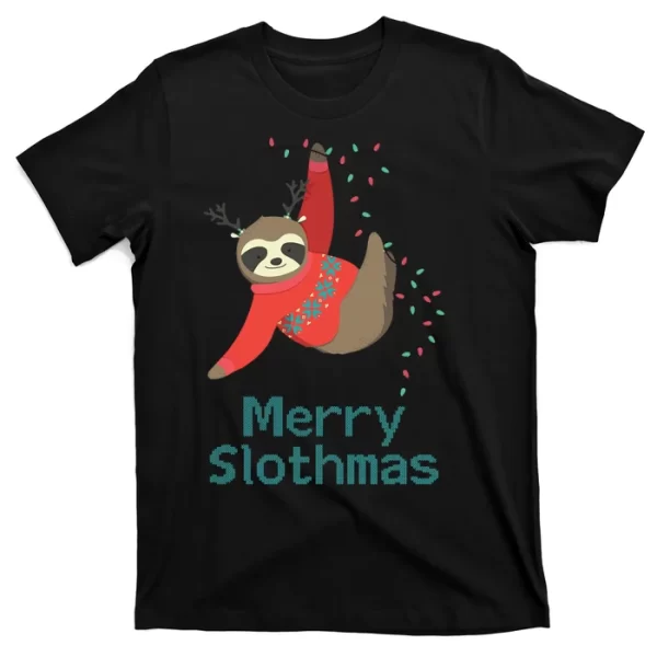 Merry Slothmas Hanging On Christmas Lights T Shirt For Men, Christmas Shirt For Girl Jezsport.com