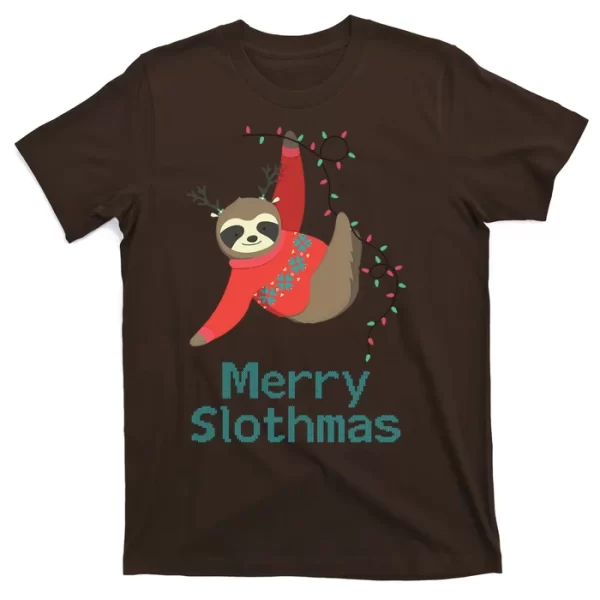 Merry Slothmas Hanging On Christmas Lights T Shirt For Men, Christmas Shirt For Girl Jezsport.com