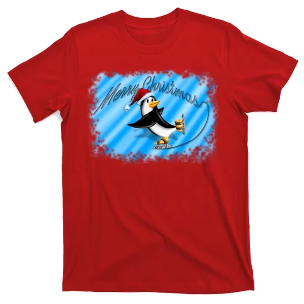 Penguin Skating Merry Christmas T Shirt For Men, Christmas Shirt For Girl Jezsport.com