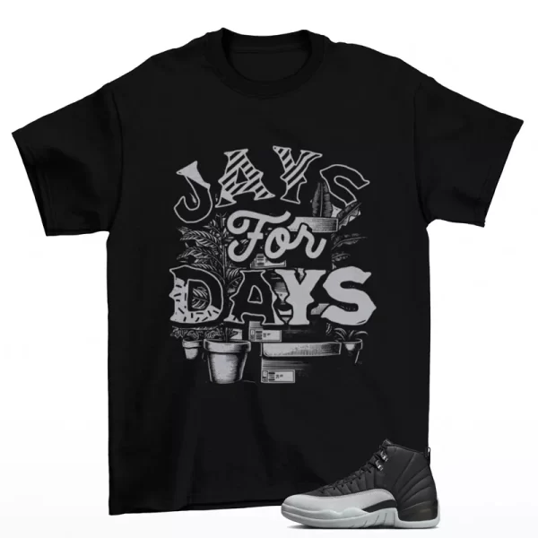 Stacked Shirt Black to Match Jordan 12 Barons Wolf Grey CT8013-010 Jezsport.com