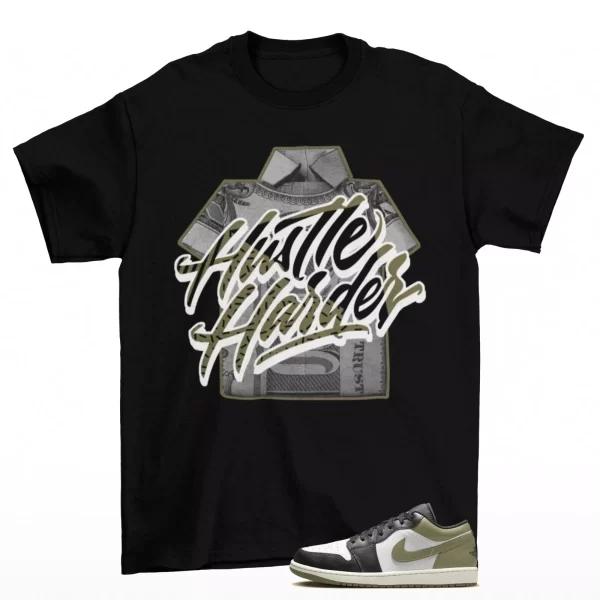 Hustle Sneaker Shirt Black to Match Jordan 1 Low Medium Olive 553558-092 Jezsport.com