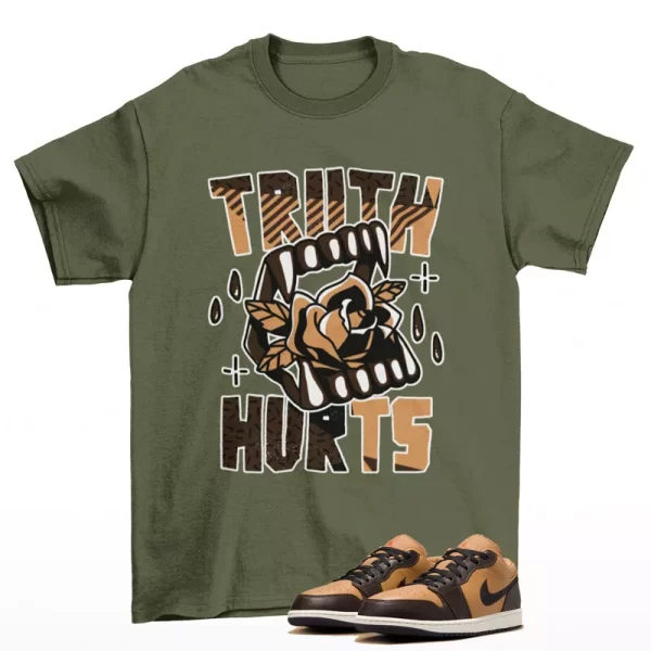 Truth Sneaker Shirt Olive to Match Jordan 1 Low Flax Baroque Brown HQ3603-201 Jezsport.com