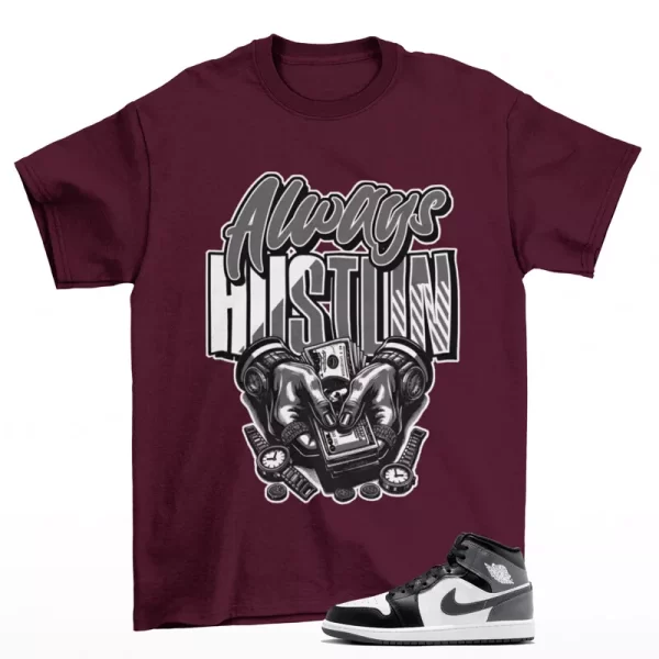 Hustle Sneaker Shirt Burgundy to Match Jordan 1 Mid Iron Grey DQ8426-001 Jezsport.com